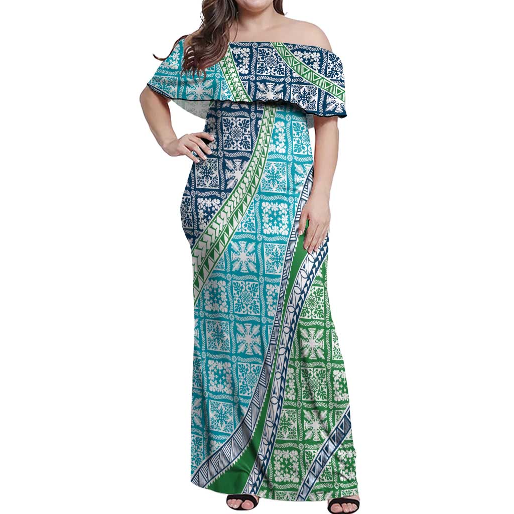 Hawaiian Quilt Pattern Off Shoulder Maxi Dress Fresh Color Mixed - Polynesian Pride