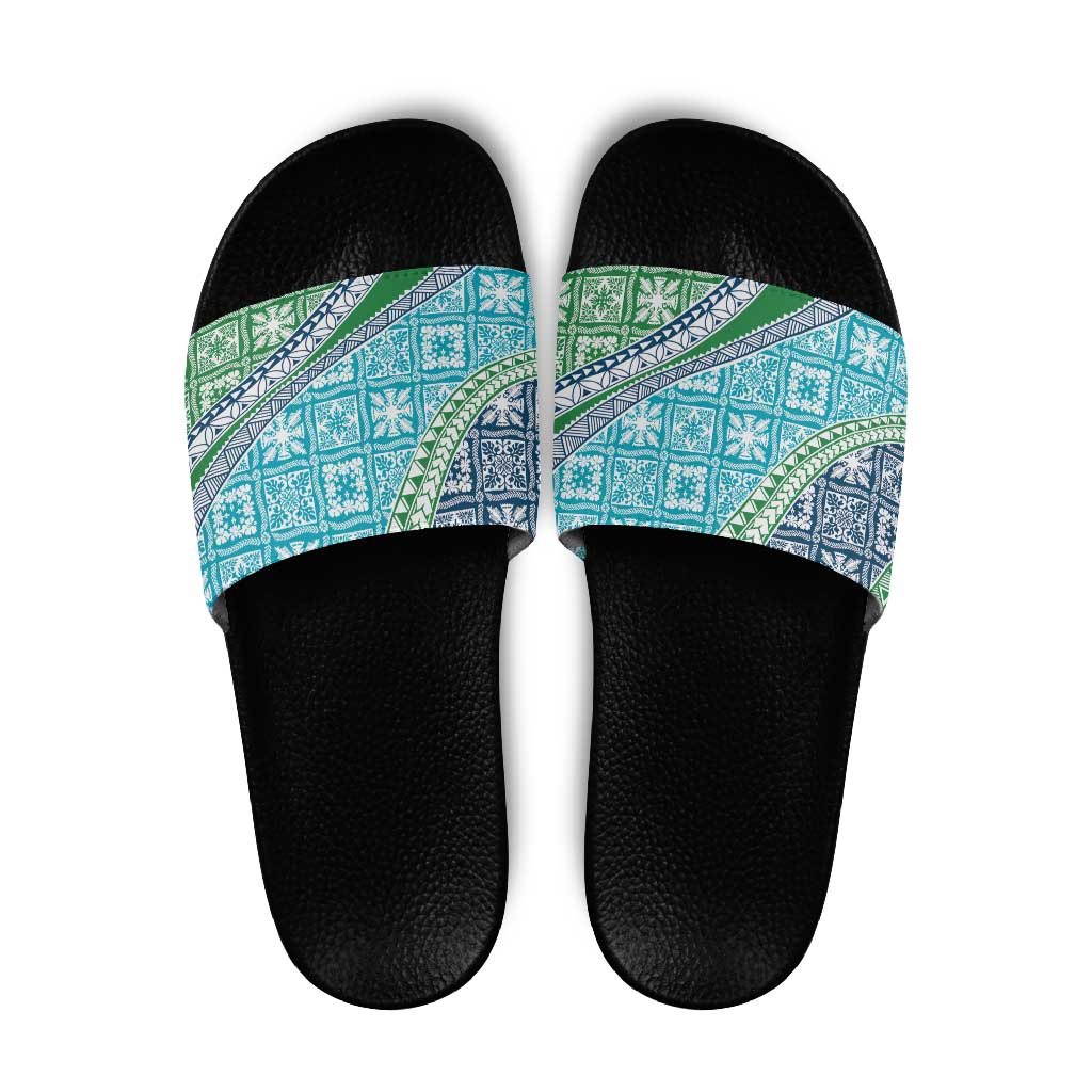 Hawaiian Quilt Pattern Slide Sandals Fresh Color Mixed LT01 Green - Polynesian Pride
