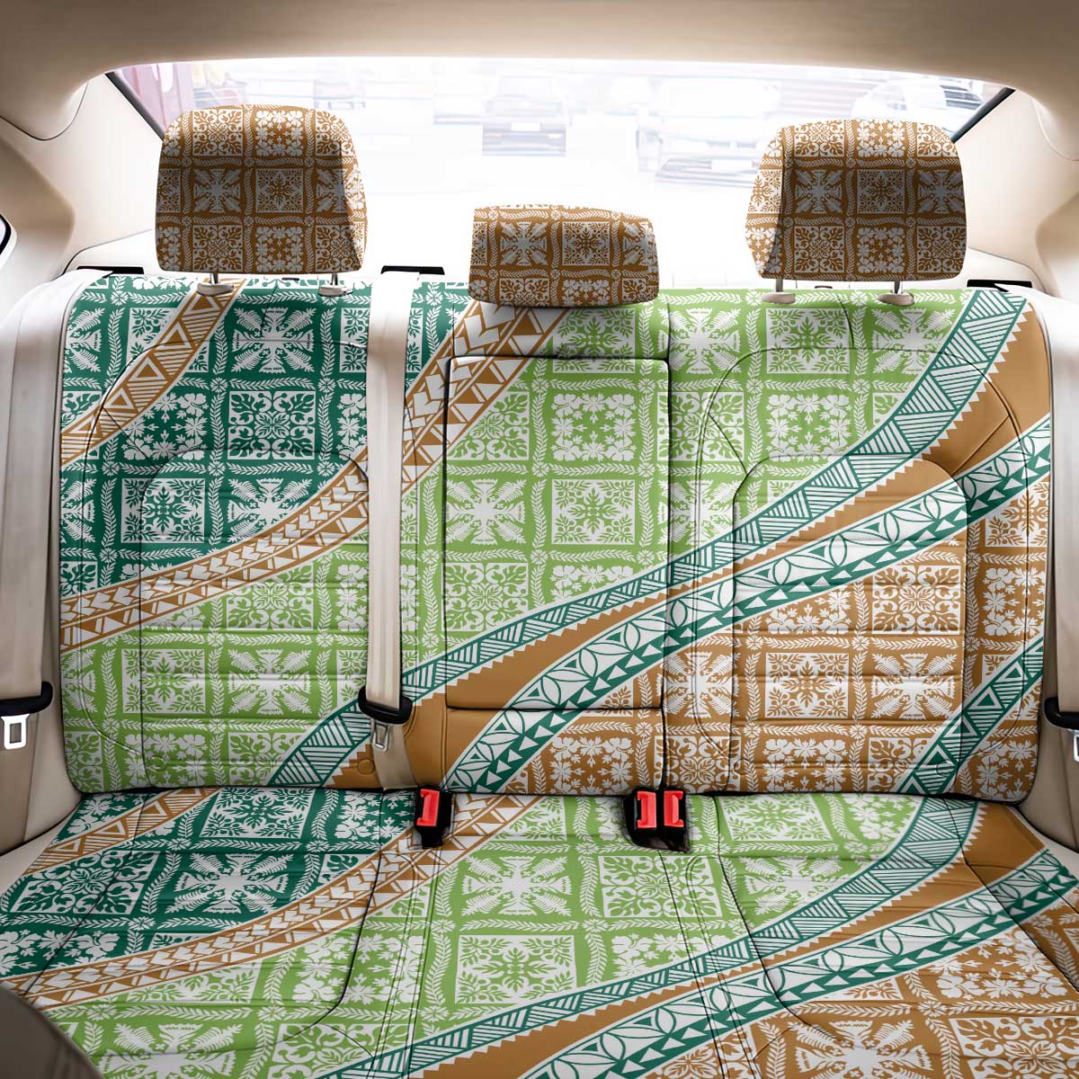 Hawaiian Quilt Pattern Back Car Seat Cover Green Chestnut Color Mixed - Polynesian Pride
