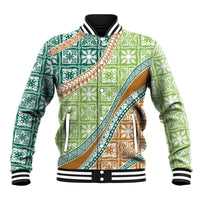 Hawaiian Quilt Pattern Baseball Jacket Green Chestnut Color Mixed - Polynesian Pride