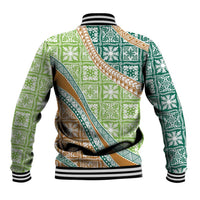 Hawaiian Quilt Pattern Baseball Jacket Green Chestnut Color Mixed - Polynesian Pride