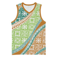 Hawaiian Quilt Pattern Basketball Jersey Green Chestnut Color Mixed LT01 Unisex Green - Polynesian Pride