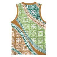 Hawaiian Quilt Pattern Basketball Jersey Green Chestnut Color Mixed LT01 - Polynesian Pride