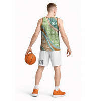Hawaiian Quilt Pattern Basketball Jersey Green Chestnut Color Mixed LT01 - Polynesian Pride