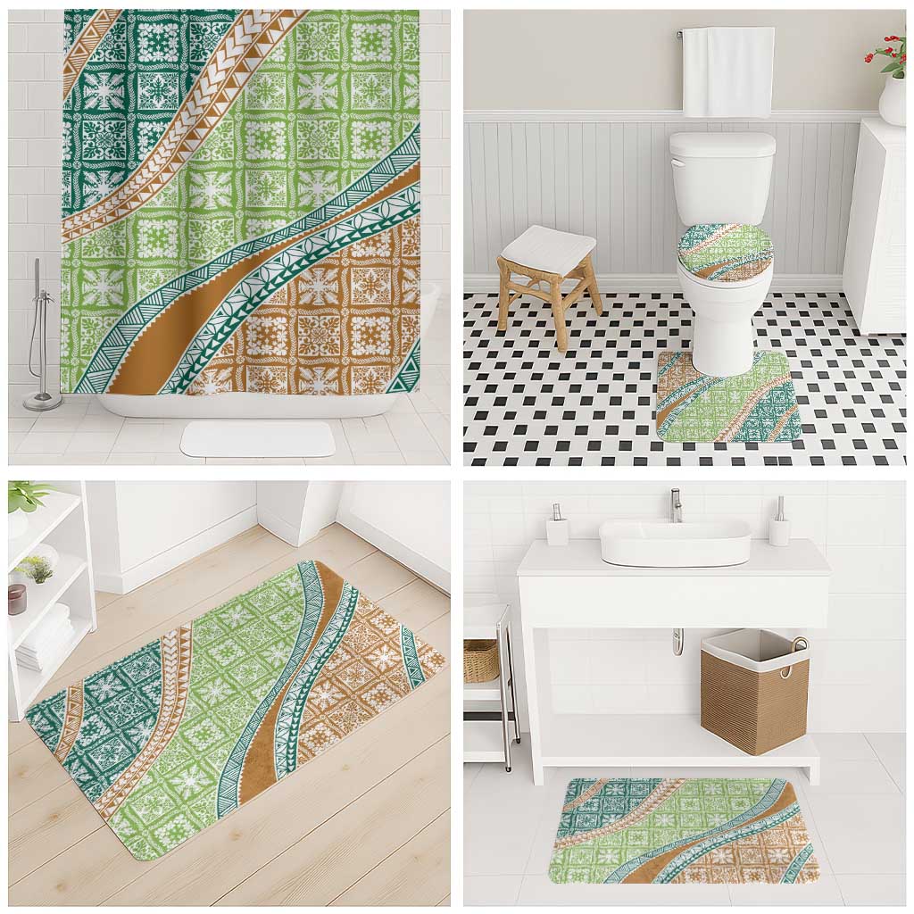 Hawaiian Quilt Pattern Bathroom Set Green Chestnut Color Mixed - Polynesian Pride