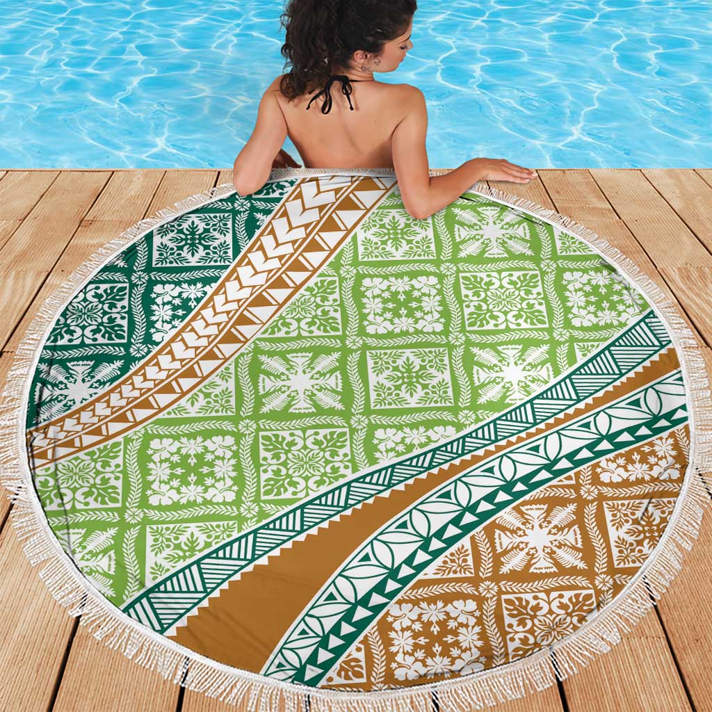 Hawaiian Quilt Pattern Beach Blanket Green Chestnut Color Mixed LT01 - Polynesian Pride