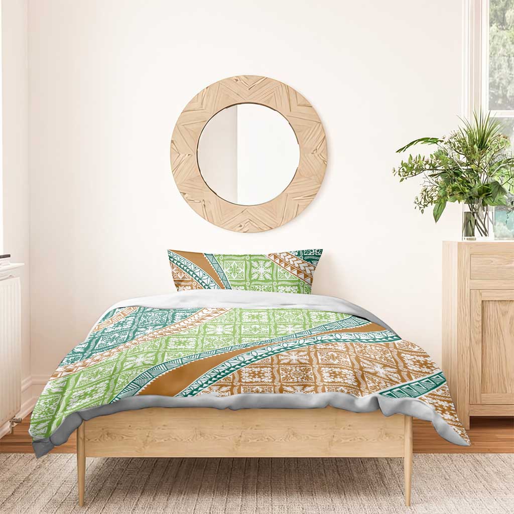 Hawaiian Quilt Pattern Bedding Set Green Chestnut Color Mixed - Polynesian Pride