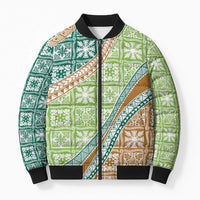 Hawaiian Quilt Pattern Bomber Puffer Jacket Green Chestnut Color Mixed LT01 Unisex Green - Polynesian Pride