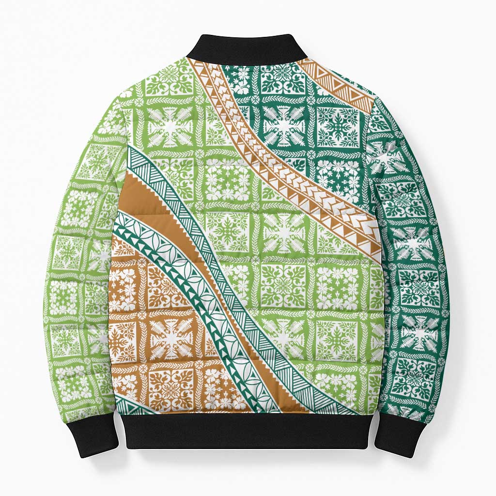 Hawaiian Quilt Pattern Bomber Puffer Jacket Green Chestnut Color Mixed LT01 - Polynesian Pride