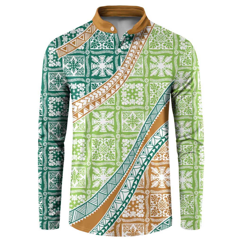 Hawaiian Quilt Pattern Button Sweatshirt Green Chestnut Color Mixed LT01 Green - Polynesian Pride