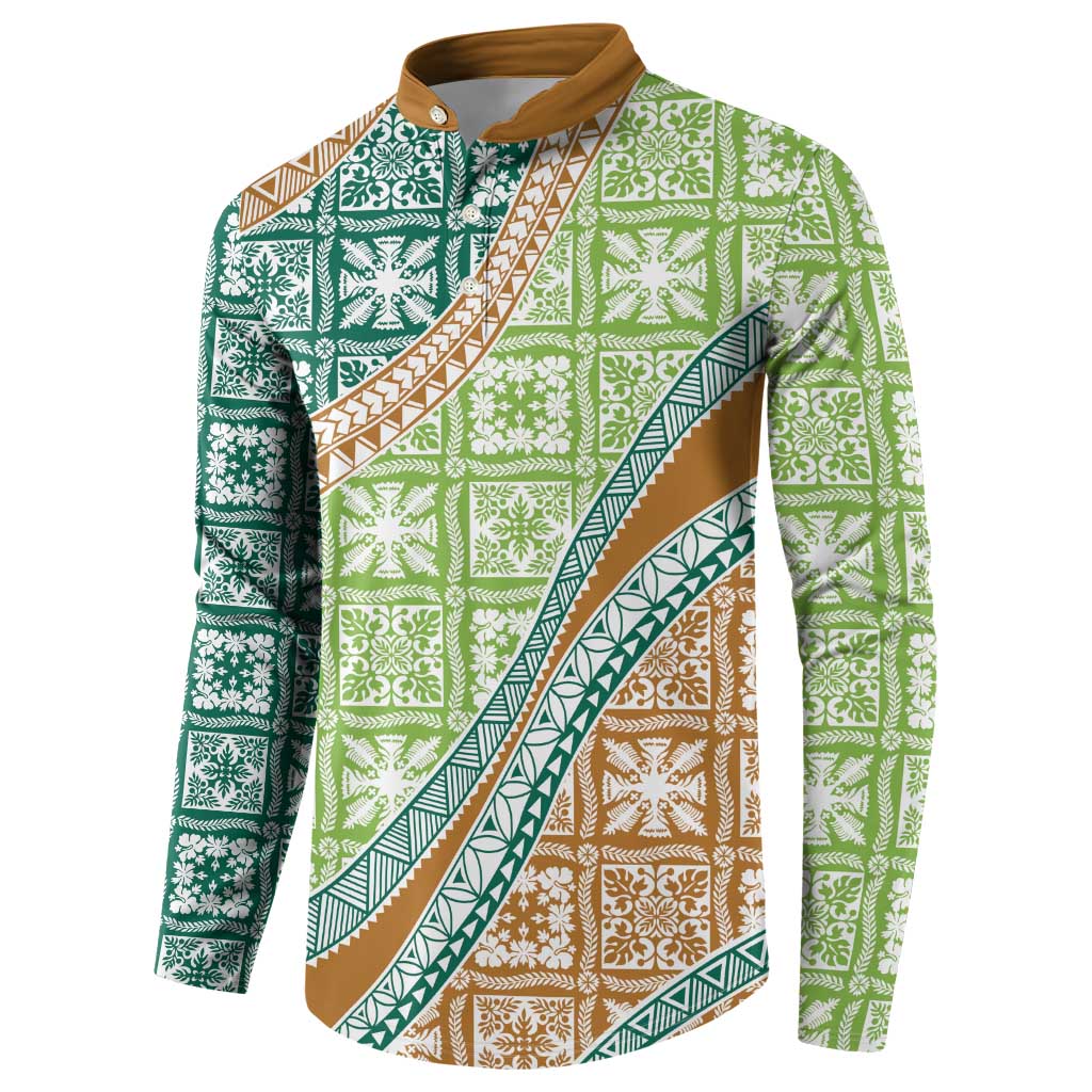Hawaiian Quilt Pattern Button Sweatshirt Green Chestnut Color Mixed LT01 - Polynesian Pride