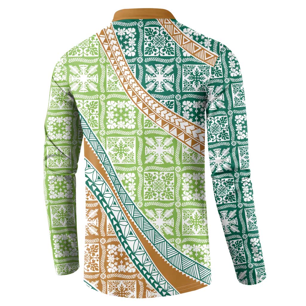 Hawaiian Quilt Pattern Button Sweatshirt Green Chestnut Color Mixed LT01 - Polynesian Pride