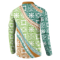 Hawaiian Quilt Pattern Button Sweatshirt Green Chestnut Color Mixed LT01 - Polynesian Pride