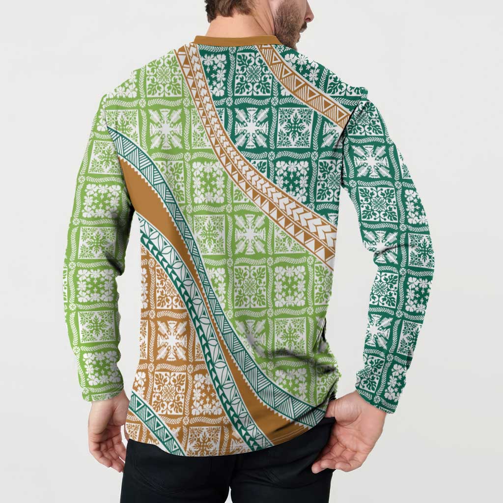 Hawaiian Quilt Pattern Button Sweatshirt Green Chestnut Color Mixed LT01 - Polynesian Pride