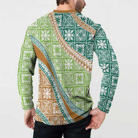 Hawaiian Quilt Pattern Button Sweatshirt Green Chestnut Color Mixed LT01 - Polynesian Pride