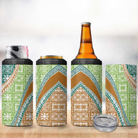 Hawaiian Quilt Pattern 4 in 1 Can Cooler Tumbler Green Chestnut Color Mixed - Polynesian Pride