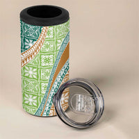 Hawaiian Quilt Pattern 4 in 1 Can Cooler Tumbler Green Chestnut Color Mixed - Polynesian Pride