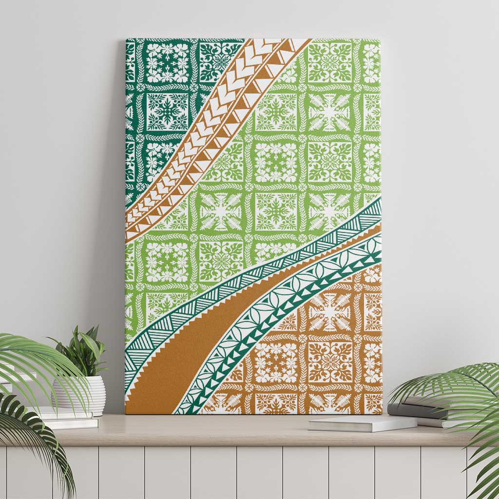 Hawaiian Quilt Pattern Canvas Wall Art Green Chestnut Color Mixed LT01 - Polynesian Pride