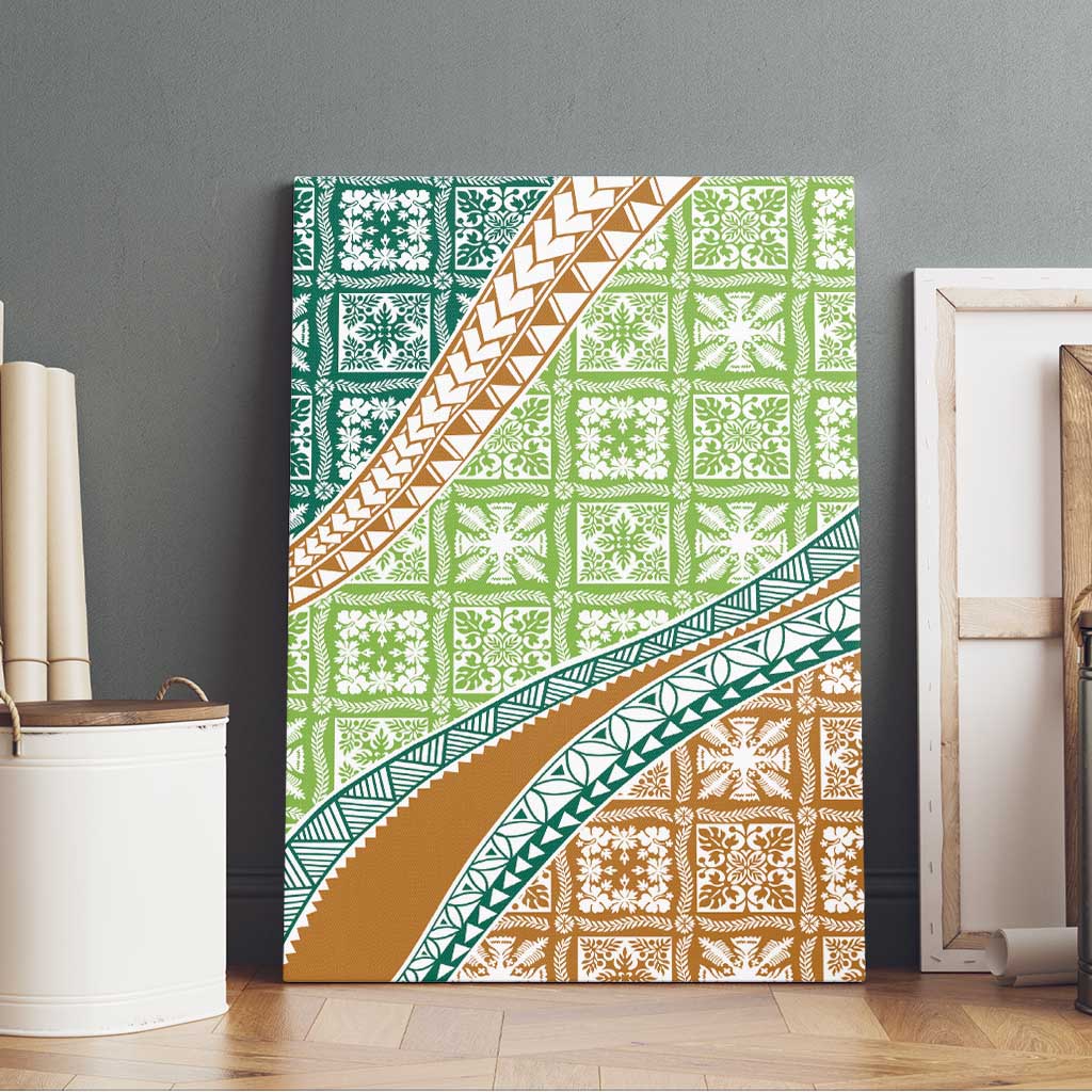 Hawaiian Quilt Pattern Canvas Wall Art Green Chestnut Color Mixed LT01 - Polynesian Pride