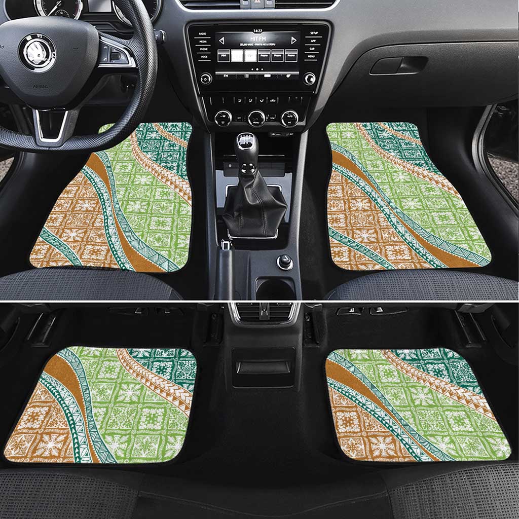 Hawaiian Quilt Pattern Car Mats Green Chestnut Color Mixed - Polynesian Pride