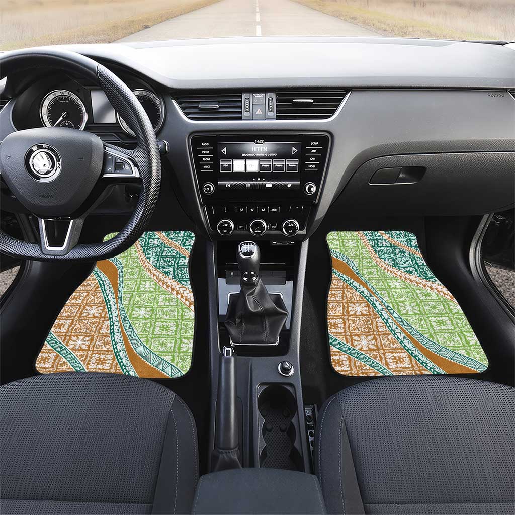 Hawaiian Quilt Pattern Car Mats Green Chestnut Color Mixed - Polynesian Pride