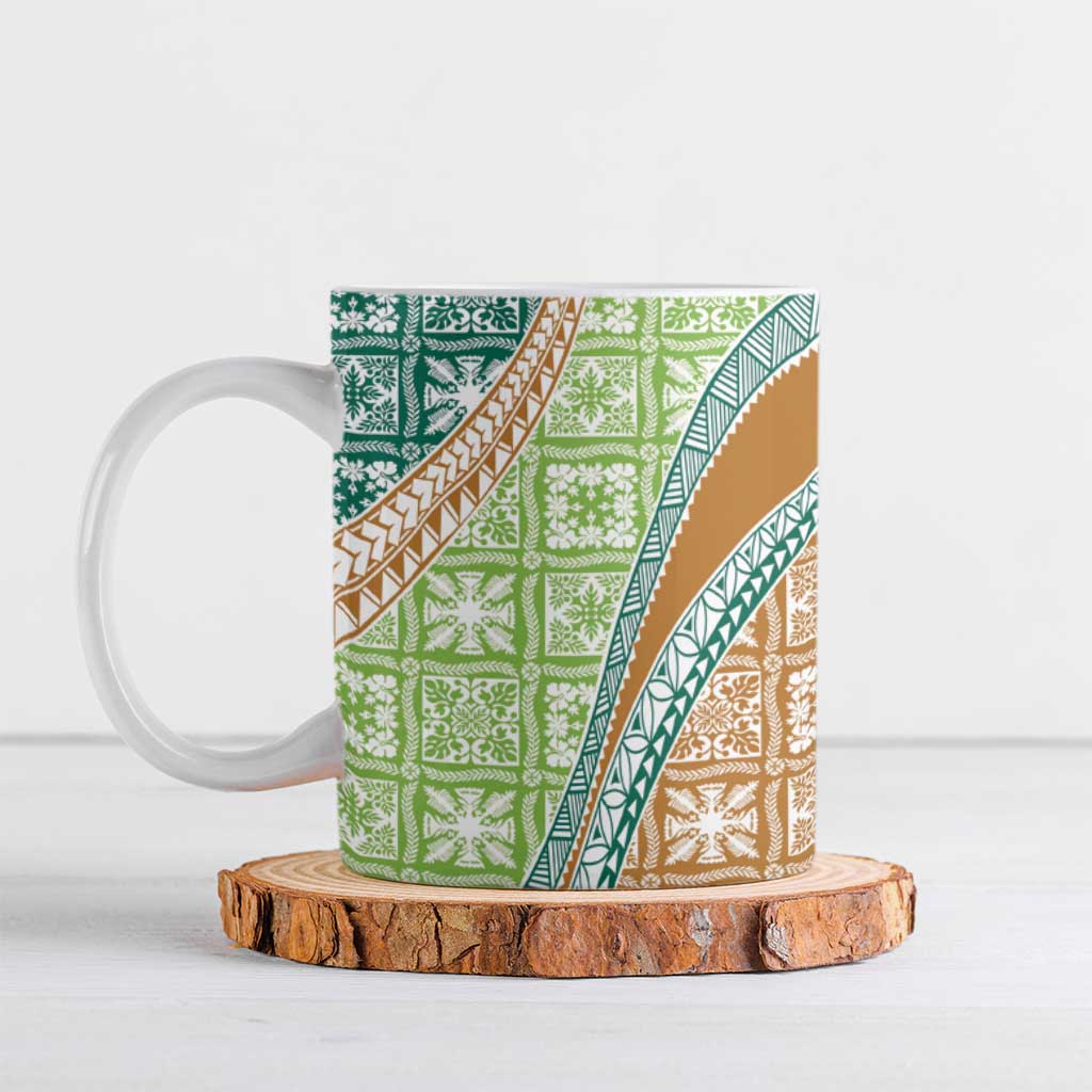 Hawaiian Quilt Pattern Ceramic Mug Green Chestnut Color Mixed LT01 Green - Polynesian Pride