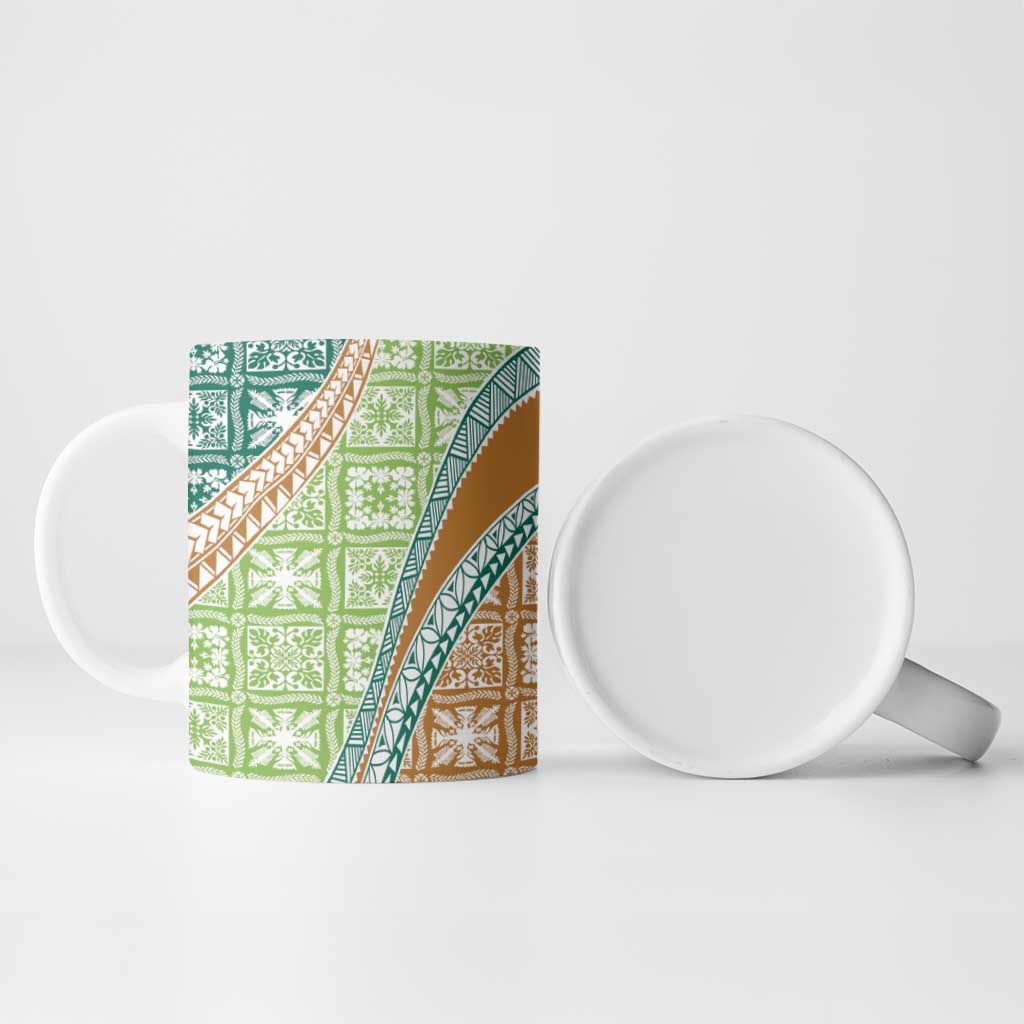 Hawaiian Quilt Pattern Ceramic Mug Green Chestnut Color Mixed LT01 - Polynesian Pride