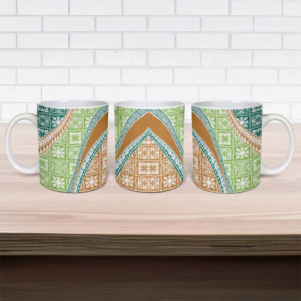 Hawaiian Quilt Pattern Ceramic Mug Green Chestnut Color Mixed LT01 - Polynesian Pride
