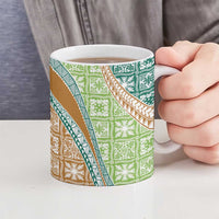Hawaiian Quilt Pattern Ceramic Mug Green Chestnut Color Mixed LT01 - Polynesian Pride