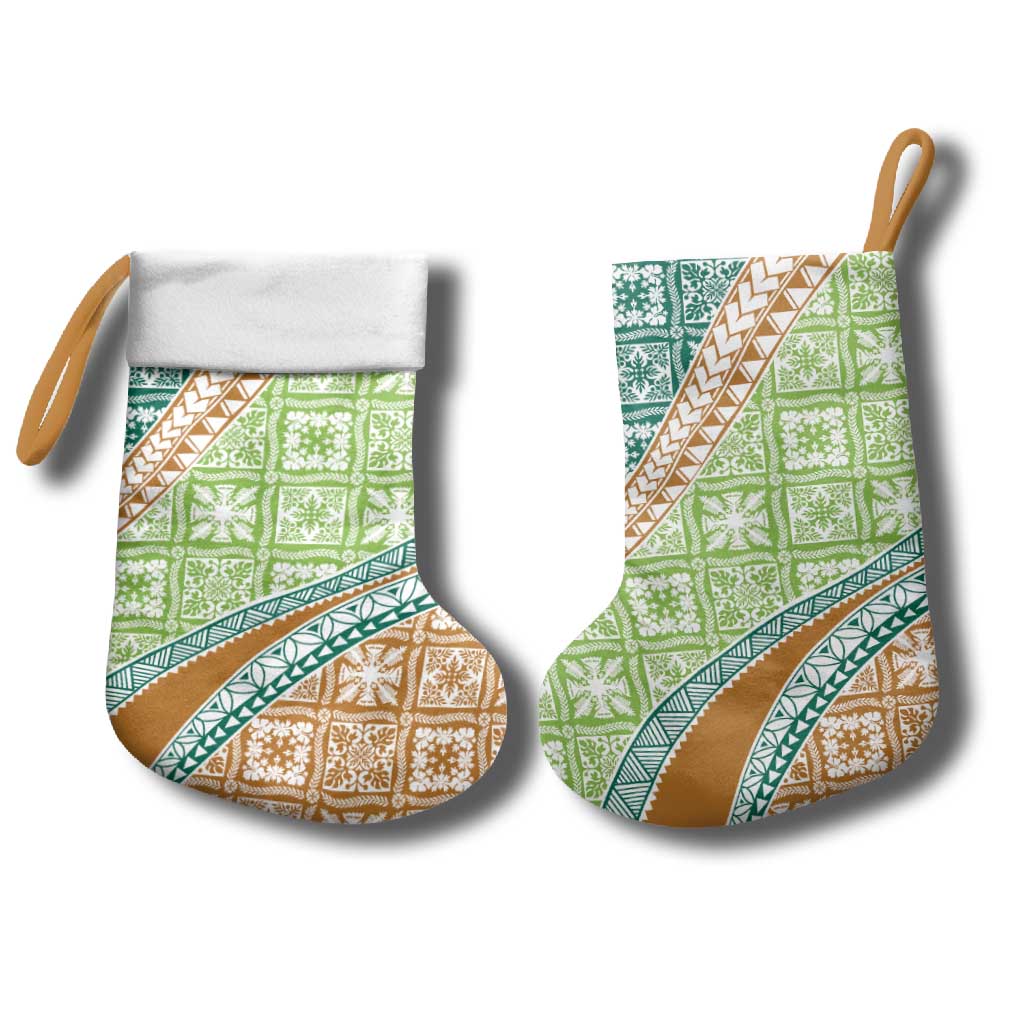 Hawaiian Quilt Pattern Christmas Stocking Green Chestnut Color Mixed - Polynesian Pride