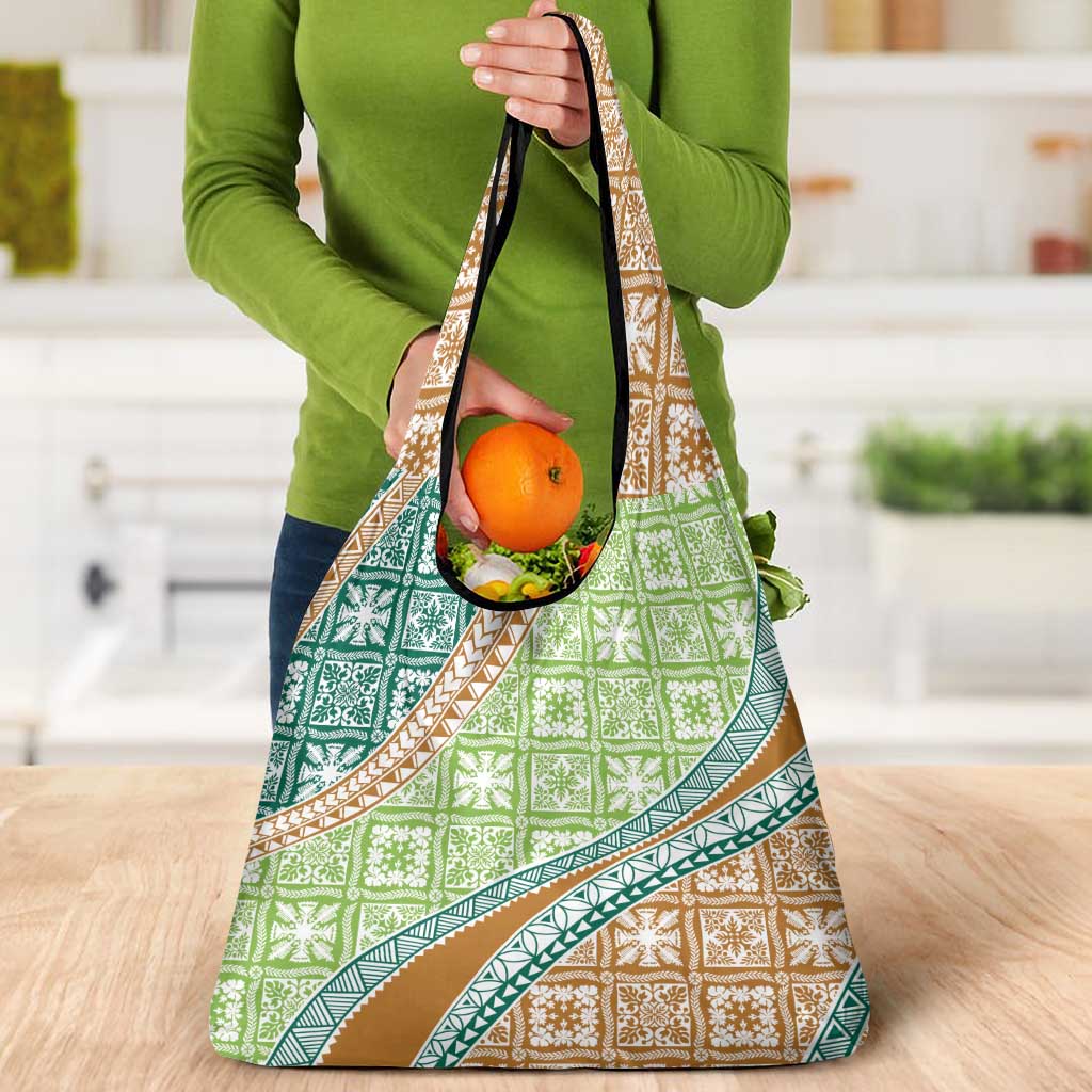 Hawaiian Quilt Pattern Grocery Bag Green Chestnut Color Mixed LT01 - Polynesian Pride