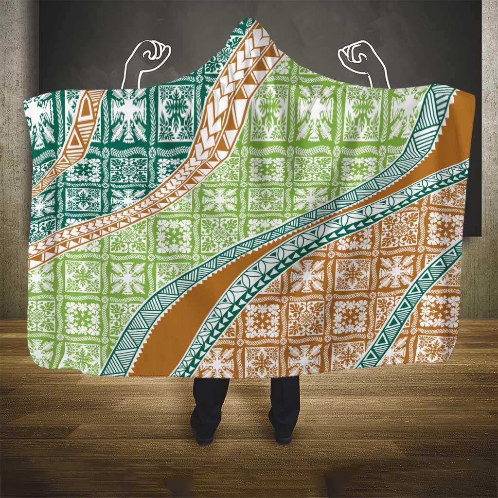 Hawaiian Quilt Pattern Hooded Blanket Green Chestnut Color Mixed LT01 - Polynesian Pride