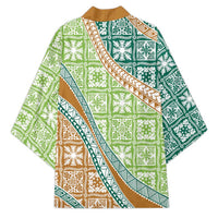 Hawaiian Quilt Pattern Kimono Green Chestnut Color Mixed - Polynesian Pride