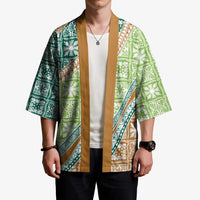 Hawaiian Quilt Pattern Kimono Green Chestnut Color Mixed - Polynesian Pride