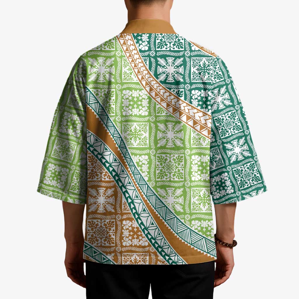 Hawaiian Quilt Pattern Kimono Green Chestnut Color Mixed - Polynesian Pride