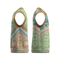 Hawaiian Quilt Pattern Christmas Knitted V-Neck Vest Green Chestnut Color Mixed - Polynesian Pride