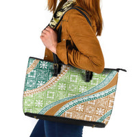 Hawaiian Quilt Pattern Leather Tote Bag Green Chestnut Color Mixed LT01 Green - Polynesian Pride