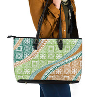 Hawaiian Quilt Pattern Leather Tote Bag Green Chestnut Color Mixed LT01 - Polynesian Pride