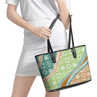 Hawaiian Quilt Pattern Leather Tote Bag Green Chestnut Color Mixed LT01 - Polynesian Pride