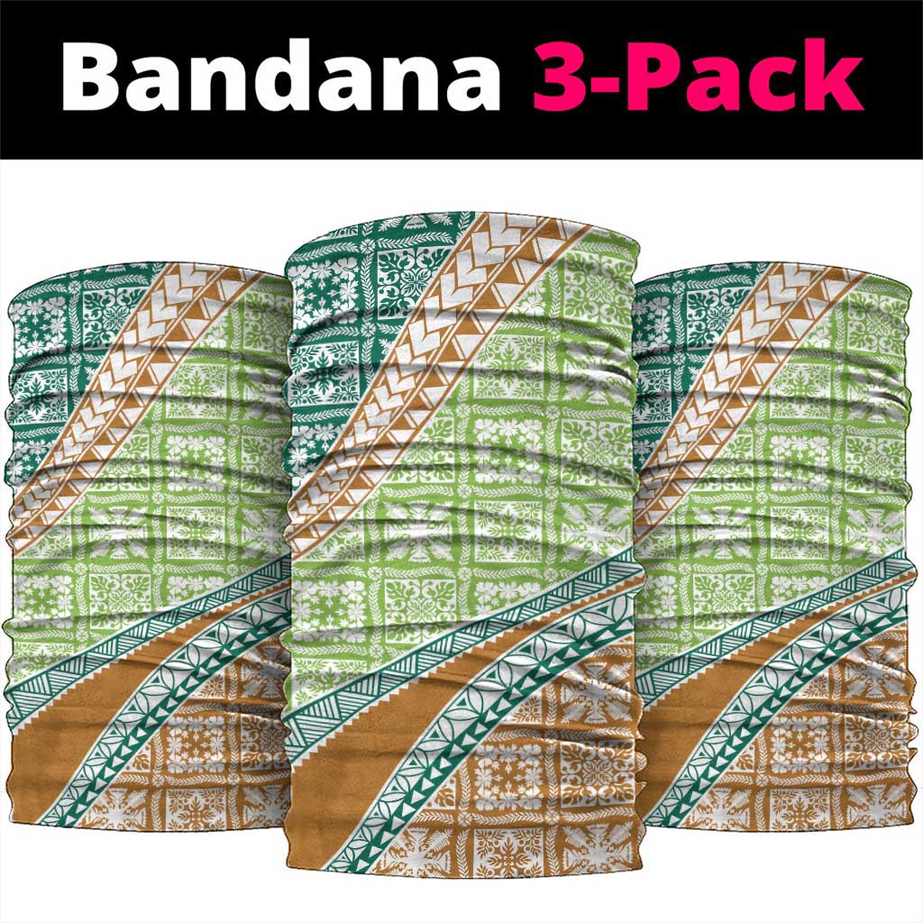 Hawaiian Quilt Pattern Neck Gaiter Green Chestnut Color Mixed - Polynesian Pride