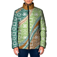 Hawaiian Quilt Pattern Padded Jacket Green Chestnut Color Mixed LT01 Men Green - Polynesian Pride