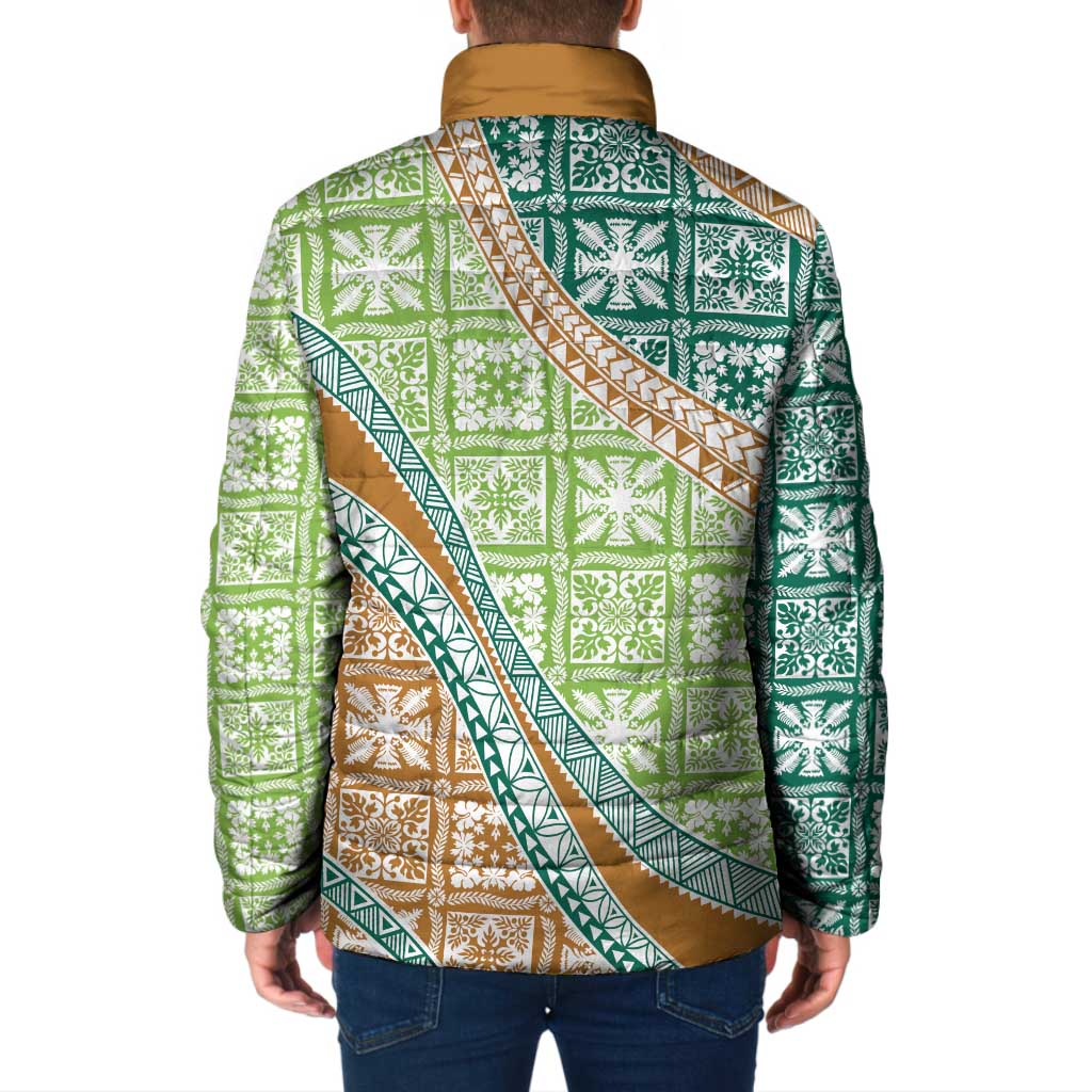 Hawaiian Quilt Pattern Padded Jacket Green Chestnut Color Mixed LT01 - Polynesian Pride