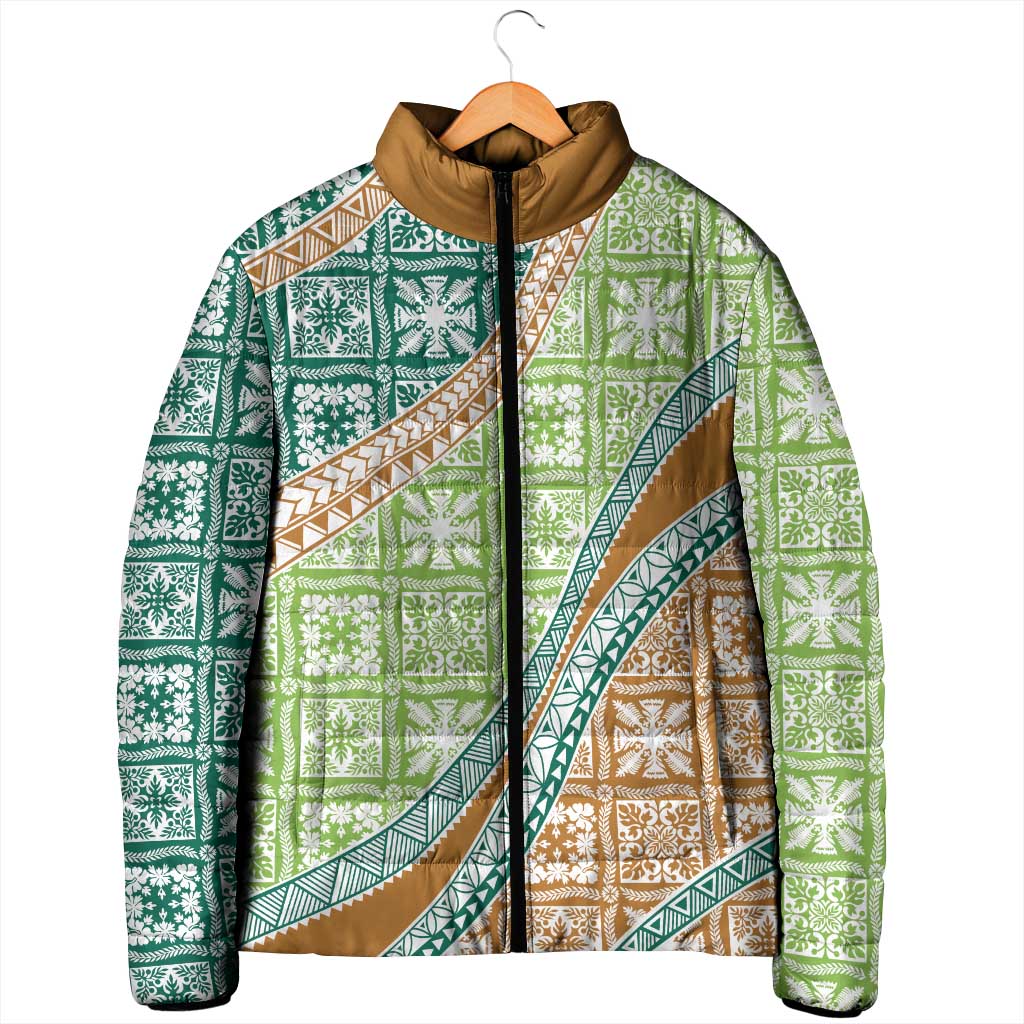 Hawaiian Quilt Pattern Padded Jacket Green Chestnut Color Mixed LT01 - Polynesian Pride