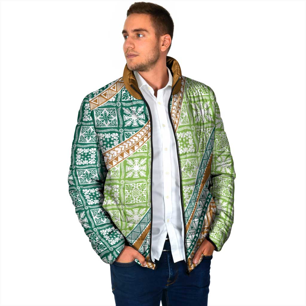 Hawaiian Quilt Pattern Padded Jacket Green Chestnut Color Mixed LT01 - Polynesian Pride