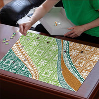 Hawaiian Quilt Pattern Puzzle Green Chestnut Color Mixed LT01 - Polynesian Pride
