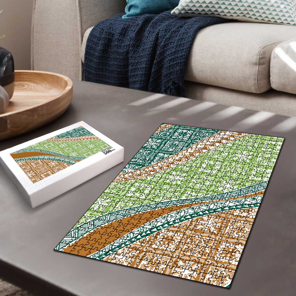 Hawaiian Quilt Pattern Puzzle Green Chestnut Color Mixed LT01 - Polynesian Pride