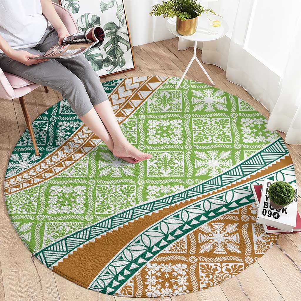 Hawaiian Quilt Pattern Round Carpet Green Chestnut Color Mixed LT01 - Polynesian Pride