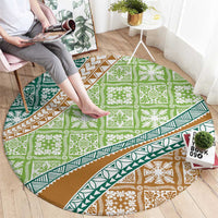 Hawaiian Quilt Pattern Round Carpet Green Chestnut Color Mixed LT01 - Polynesian Pride