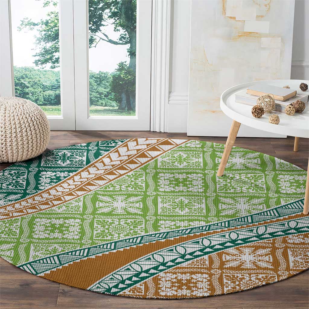 Hawaiian Quilt Pattern Round Carpet Green Chestnut Color Mixed LT01 - Polynesian Pride