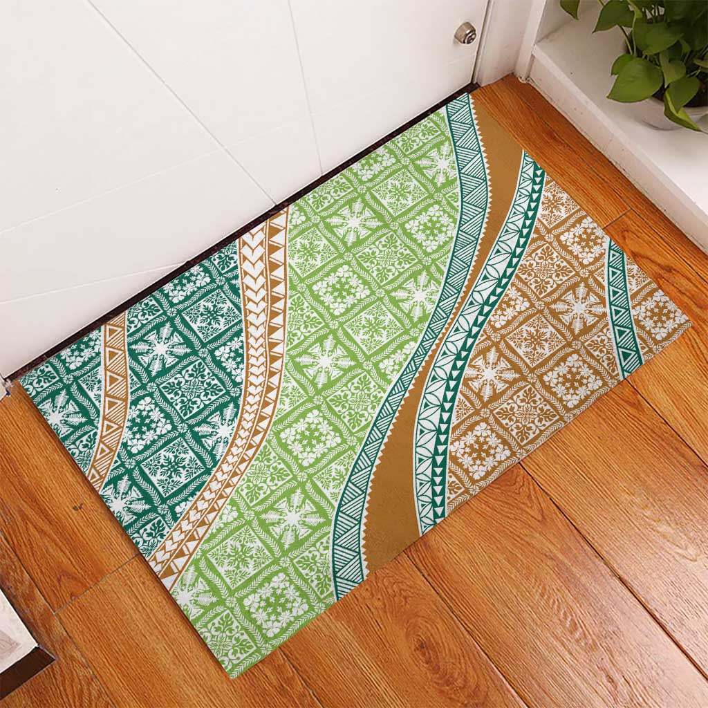 Hawaiian Quilt Pattern Rubber Doormat Green Chestnut Color Mixed LT01 - Polynesian Pride